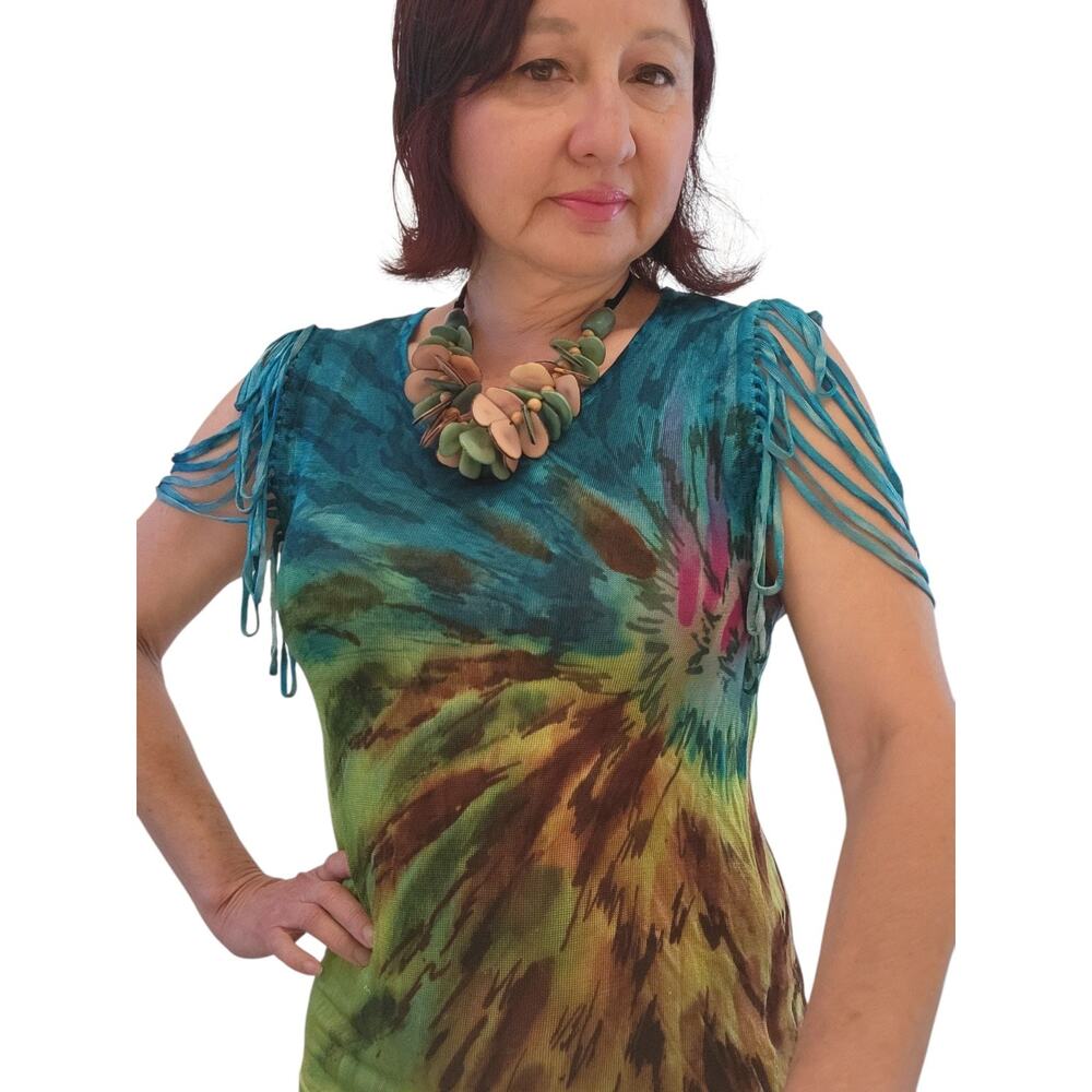 Festival Ready Hippie Boho Fringes Phicodelic Tie Dye Top Medium